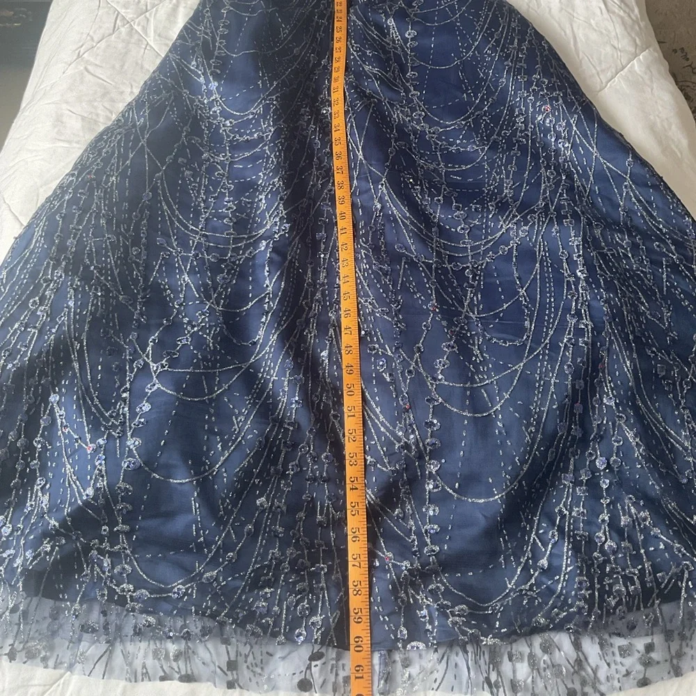 Full Length Navy Glitter Tulle and Satin Gown - Picture 14 of 15
